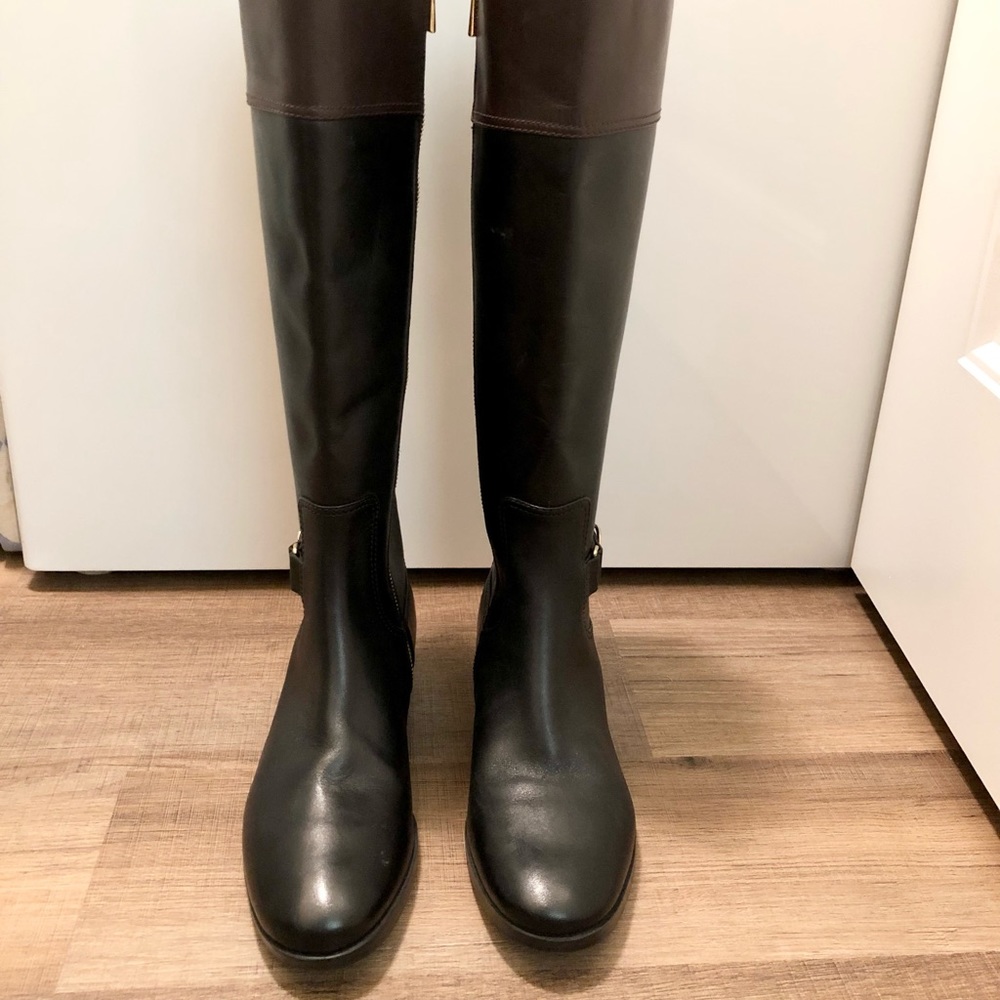 Michael Kors black and brown leather boots.
